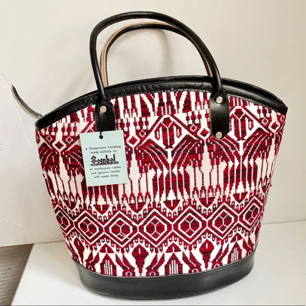 Vintage 70s Handmade Animal Design Leather Bag Red